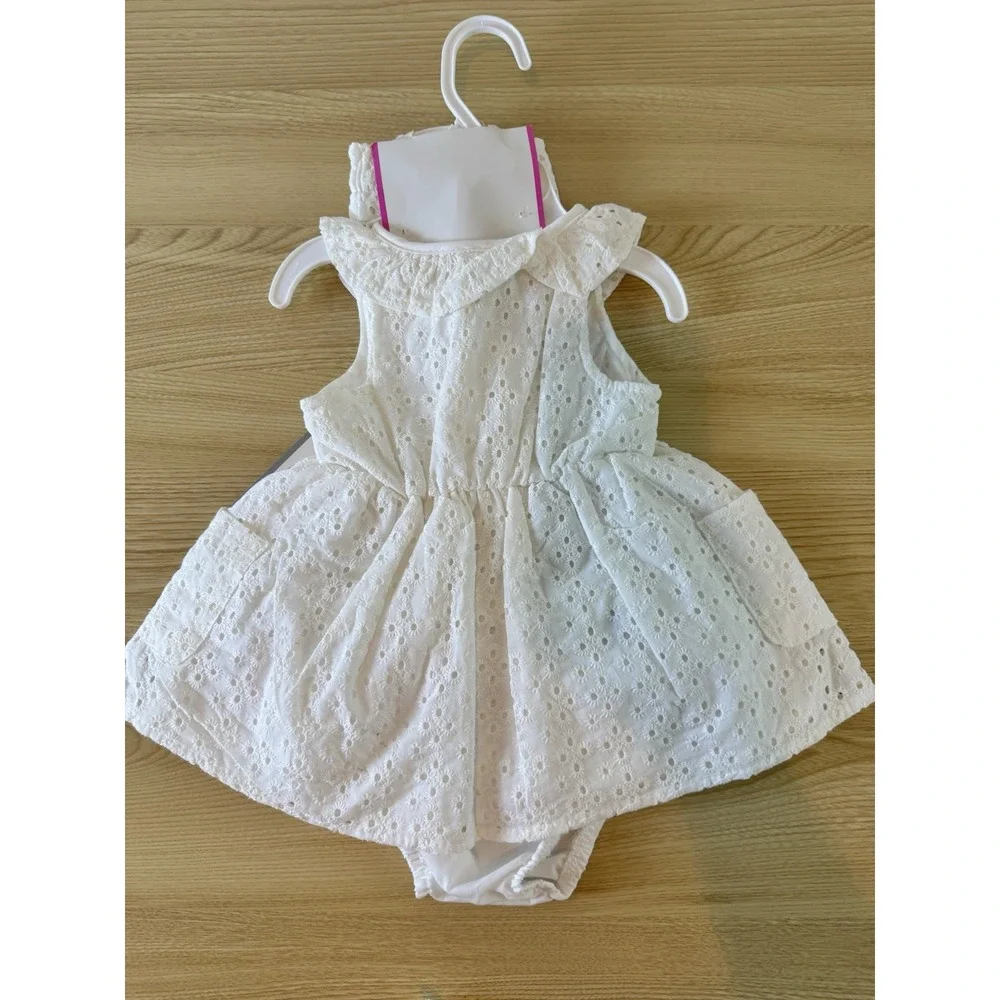 NWT Little Lass Baby Girl White Eyelet Dress Bloomer Headband 0-3M 3PC